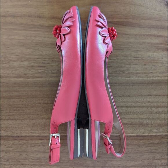 Isaac Mizrahi Red Coral Floral Jewel Embellished Pointy Toe Slingbacks 7 - Picture 7 of 12